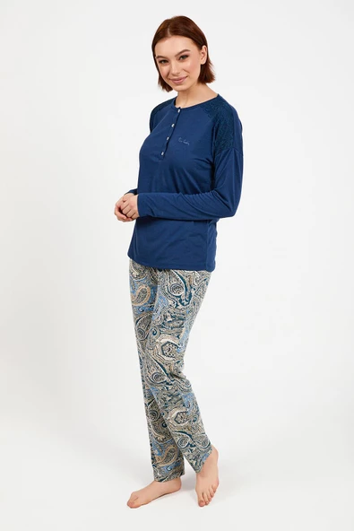 Pierre Cardin 8447 Mavisi Uzun Kol Pijama Takım - 2