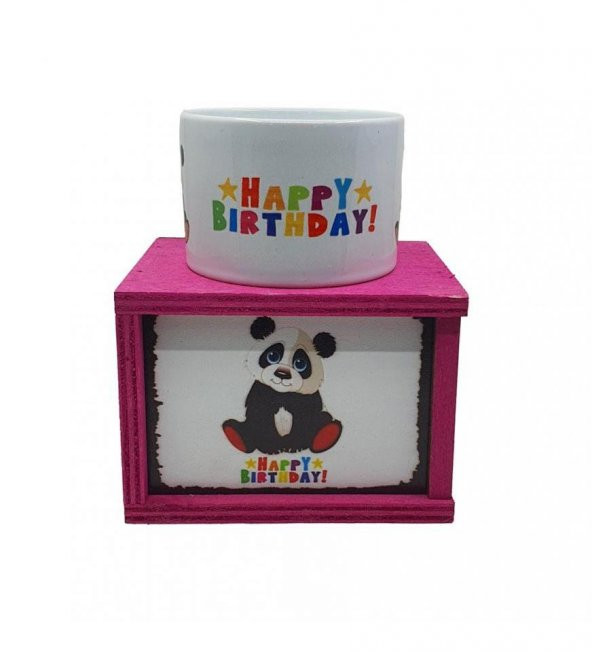 Panda Happy Birthday Doğum Günü Konsept Ahşap Kutulu Kupa Bardak - Resim 4