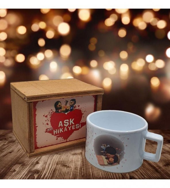 Aşk Hikayesi Ahşap Kutulu Kupa Bardak ürün görseli