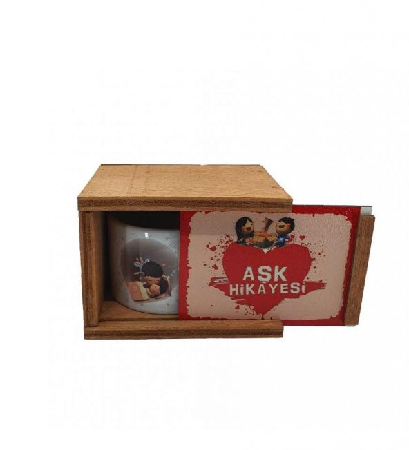 Aşk Hikayesi Ahşap Kutulu Kupa Bardak - Resim 2
