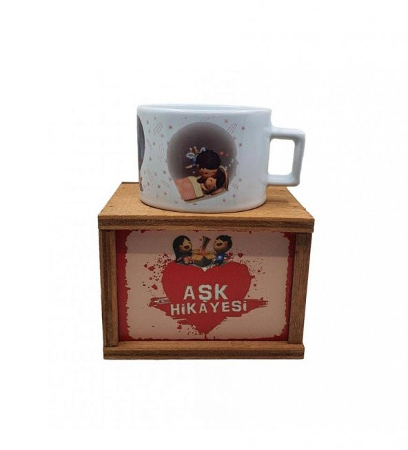 Aşk Hikayesi Ahşap Kutulu Kupa Bardak - Resim 3