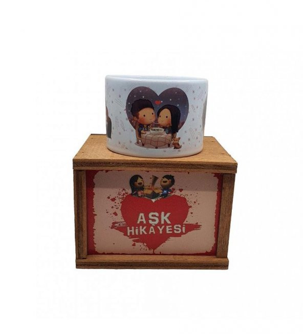 Aşk Hikayesi Ahşap Kutulu Kupa Bardak - Resim 4