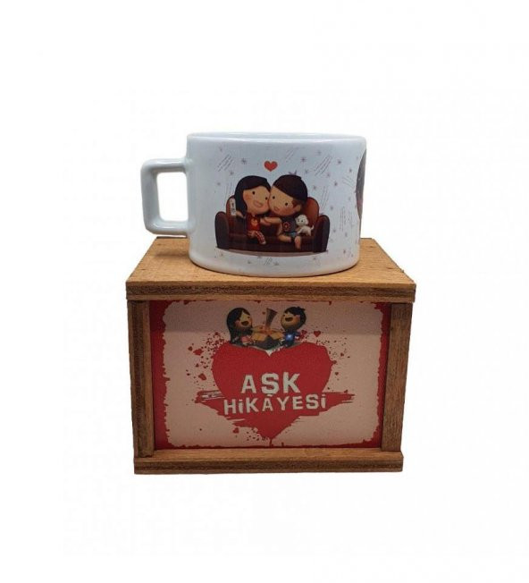 Aşk Hikayesi Ahşap Kutulu Kupa Bardak - Resim 5