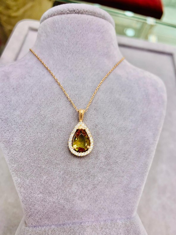 Zultanit Taşlı Damla Model 925 Ayar Gümüş Kadın Kolye Özel Gün Hediyesi