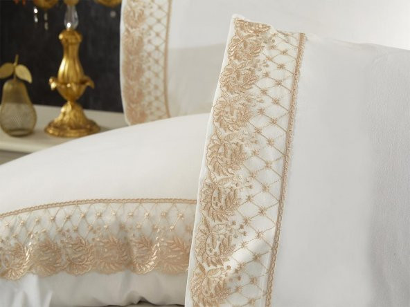 Fransız Dantelli Suzan Çeyizlik Nevresim Takımı Krem Cappucino - 3