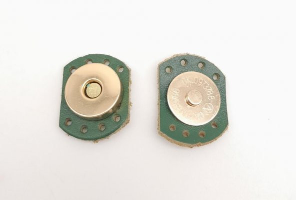Angel Çanta Aksesuar Yeşil Renk Gerçek Derili Oval Kenar Mıknatıslı Çıtçıt Light Gold Metalli - 1