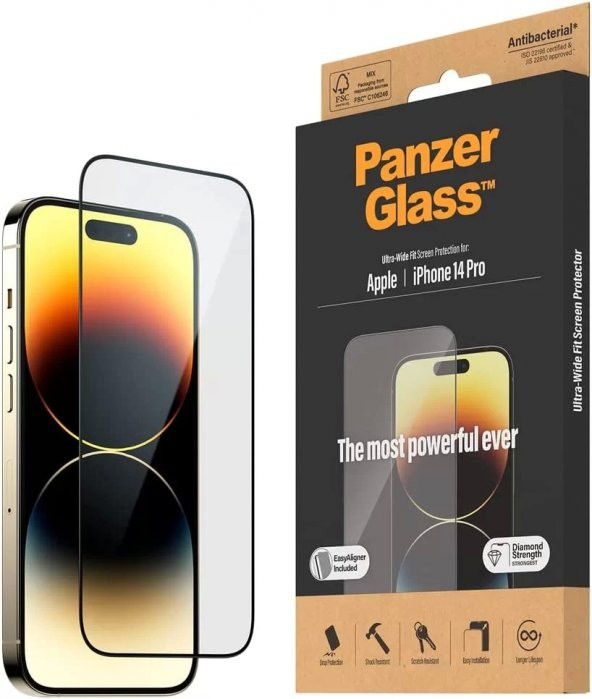 PanzerGlass™ Clear Glass Ekran Koruyucu iPhone 14 Pro için - Tam ekran korumalı