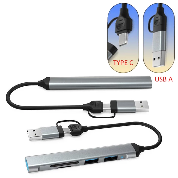 Type C - usb A to 5in1 usb hub+kart okuyucu usb 3.0-2.0 tf/sd - 5