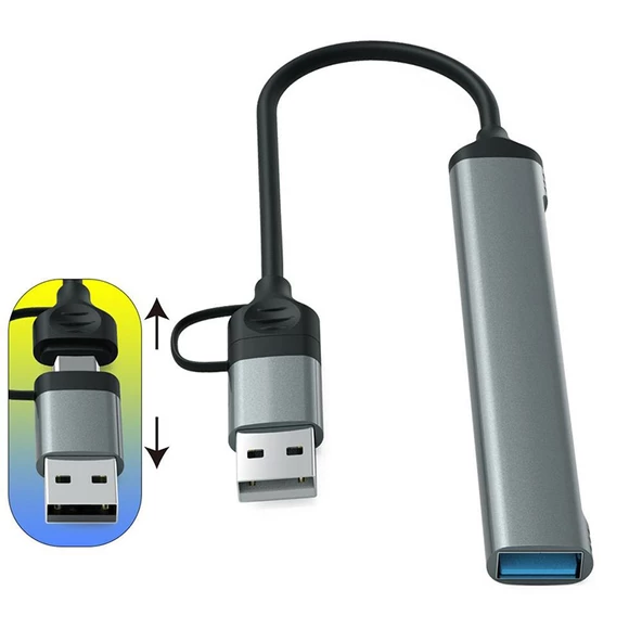 Type C - usb A to 5in1 usb hub+kart okuyucu usb 3.0-2.0 tf/sd - 3