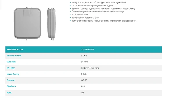 GENLEŞME TANKI ÖNAYSAN VIESSMANN KORD 8LT 3/8"  W:300 D:341 - Resim 2