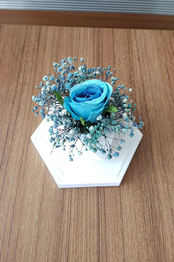 adresiburası Beton Saksıda Gül Cipso Aranjman Masa çiçeği Mavi - 4