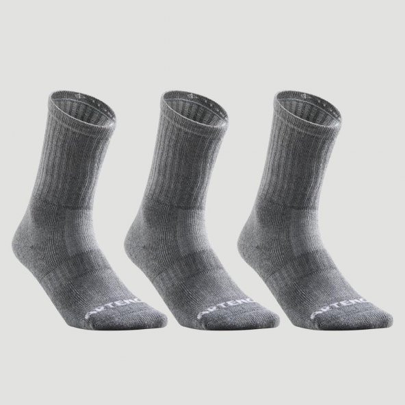 Spor Çorap 39-42 Uzun Konçlu Kışlık Çorap Havlu Yapılı Gri 3 Çift