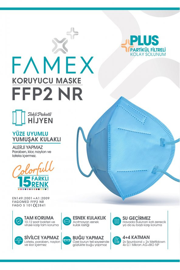 FAMEX N95 FFP2 KORUYUCU MASKE SARI RENK 10 ADET TEKLİ PAKET DUCK MODELİ - 4