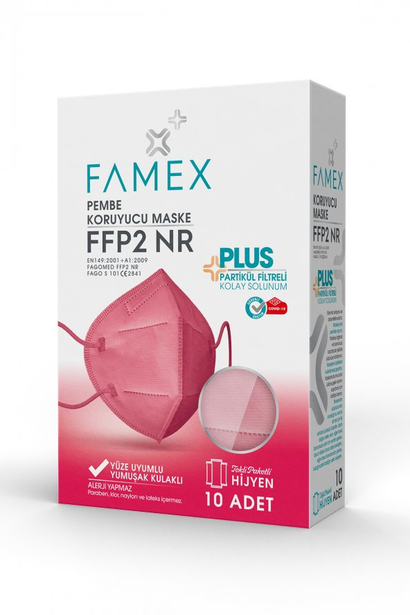 FAMEX N95 FFP2 KORUYUCU MASKE PEMBE RENK 10 ADET TEKLİ PAKET DUCK MODELİ