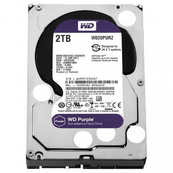 Western Digital 3.5" 2 TB Purple WD20PURZ SATA 3.0 5400 RPM Hard Disk - OUTLET ÜRÜN