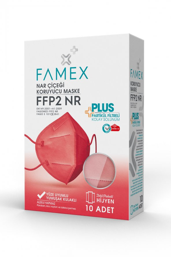 FAMEX N95 FFP2 KORUYUCU MASKE NAR ÇİÇEĞİ RENK 10 ADET TEKLİ PAKET DUCK MODELİ