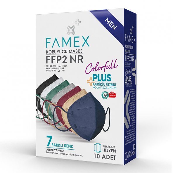 FAMEX N95 FFP2 KORUYUCU MASKE ERKEK KARIŞIK RENKLİ 10 ADET TEKLİ PAKET DUCK MODELİ