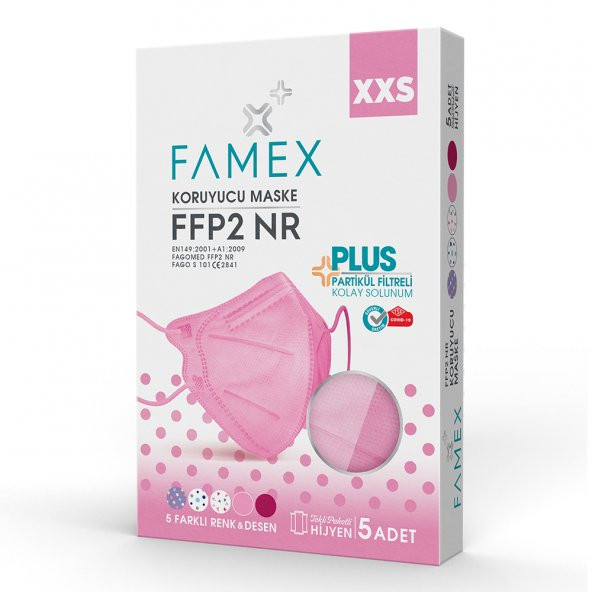 FAMEX N95 FFP2 KORUYUCU KIZ ÇOCUK MASKESİ 5 FARKLI RENK VE DESELİ 5 ADET DUCK MODELİ