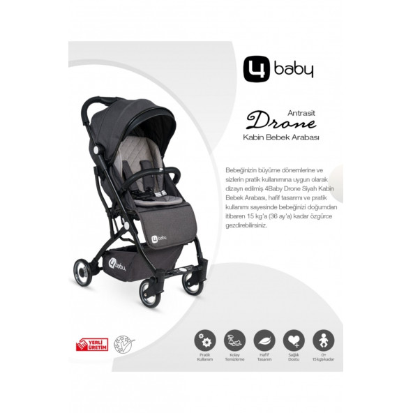 4 Baby AB381 Drone Siyah Kabin Bebek Arabası Antrasit - 2