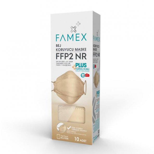 FAMEX N95 FFP2 KORUYUCU MASKE BEJ RENK 10 ADET TEKLİ PAKET FİSH MODELİ