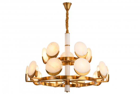 LampaLuce Marmo Modern Tasarım 2 Katlı Salon Avizesi Sarı 10lu 100x130cm - 6