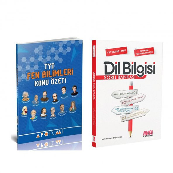 Apotemi TYT Fen Bilimleri Konu ve AKM Dil Bilgisi Soru Bankası Seti 2 Kitap