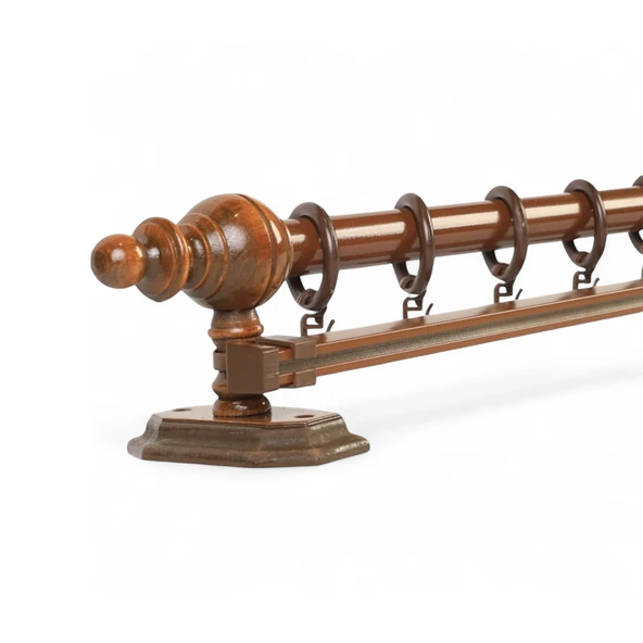 Ceviz Tek Raylı Ahşap Rustik Perde Askısı - 225 CM ürün görseli