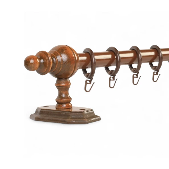 Ceviz Raysız Ahşap Rustik Perde Askısı - 150 Cm ürün görseli 1