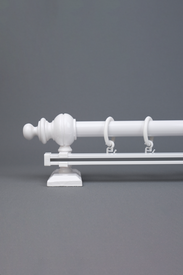 Twins Decorative Beyaz Tek Raylı Ahşap Rustik Perde Askısı - 200 CM - 2