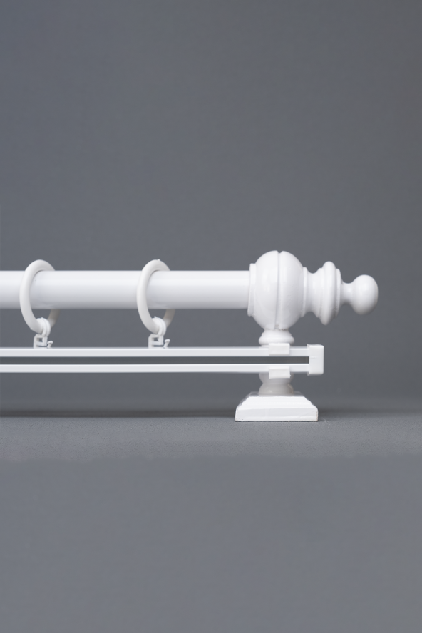 Twins Decorative Beyaz Tek Raylı Ahşap Rustik Perde Askısı - 200 CM - 3