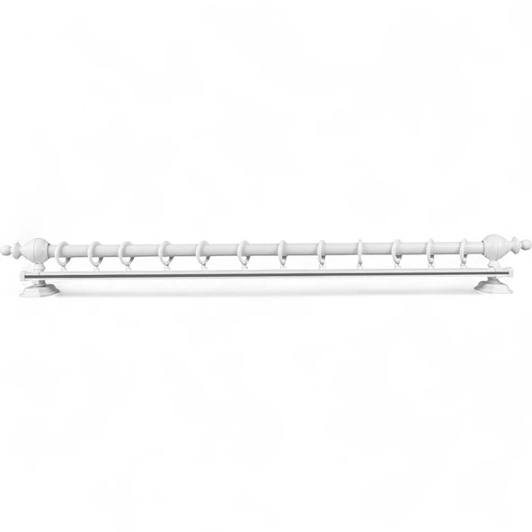 Beyaz Tek Raylı Ahşap Rustik Perde Askısı - 100 CM - 2