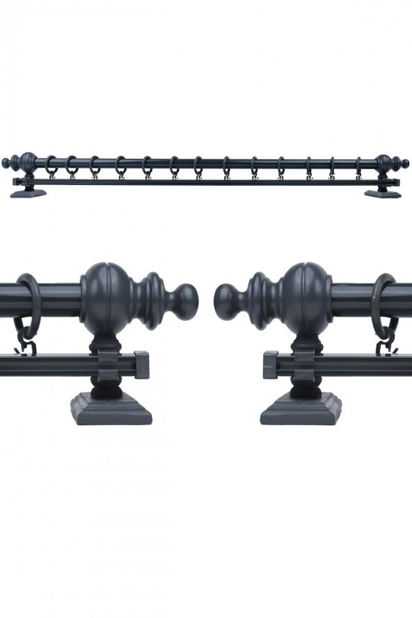 Antrasit Tek Raylı Ahşap Rustik Perde Askısı - 100 Cm - 3