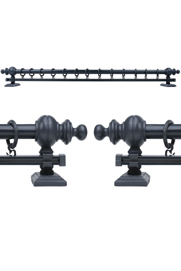 Antrasit Tek Raylı Ahşap Rustik Perde Askısı - 125 CM - 3