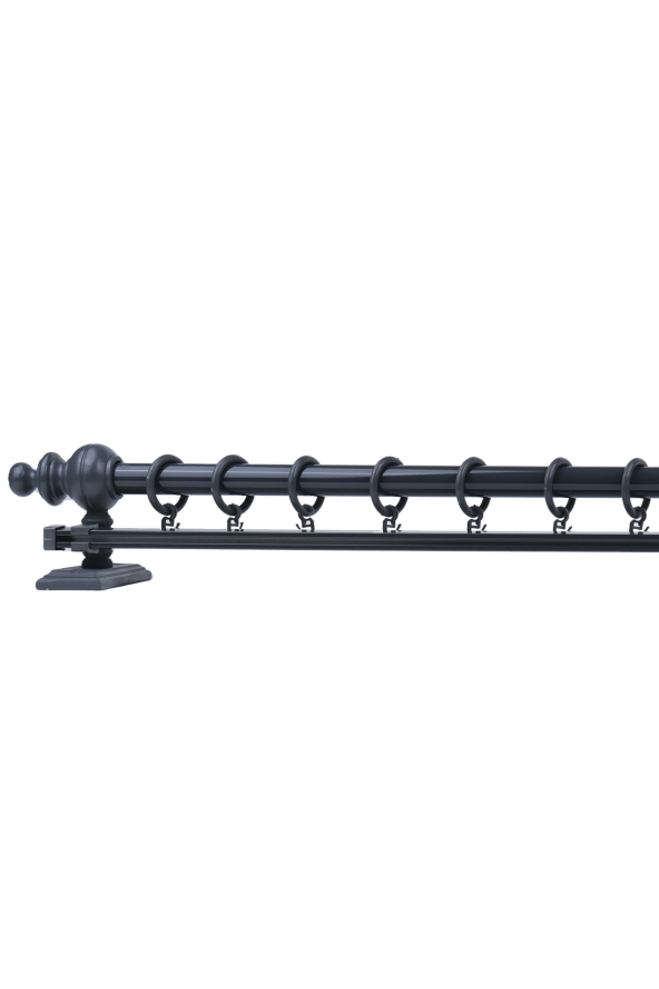 Twins Decorative Antrasit Tek Raylı Ahşap Rustik Perde Askısı - 275 CM - 4