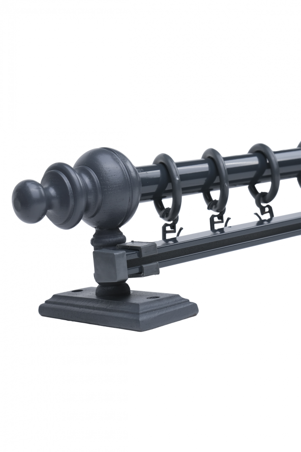 Antrasit Tek Raylı Ahşap Rustik Perde Askısı - 125 CM - 6