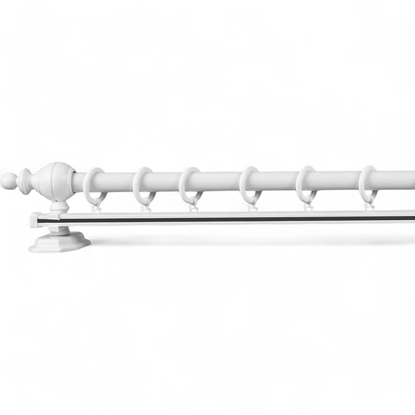 Beyaz Tek Raylı Ahşap Rustik Perde Askısı - 100 CM - 3