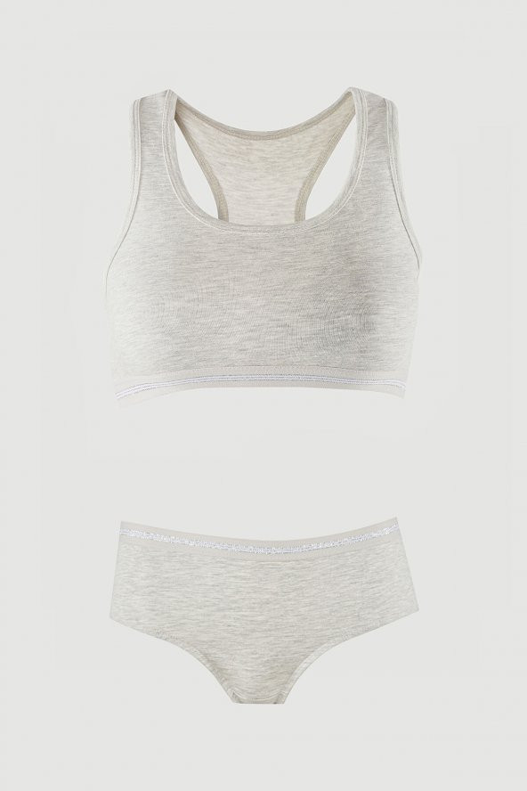 Gri Simli Sporcu Büstiyer Şort Takım