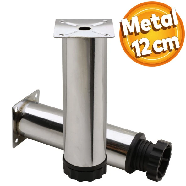 Akça Ayarlanabilir Mobilya Kanepe Koltuk Baza Yükseltme Yükseltici Ayağı Metal Ayakları 12 Cm Krom