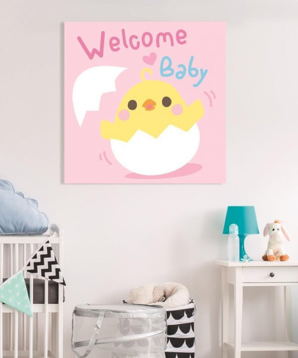 Dekoratif Çocuk Odası Welcome Baby Duvar Kanvas Tablo