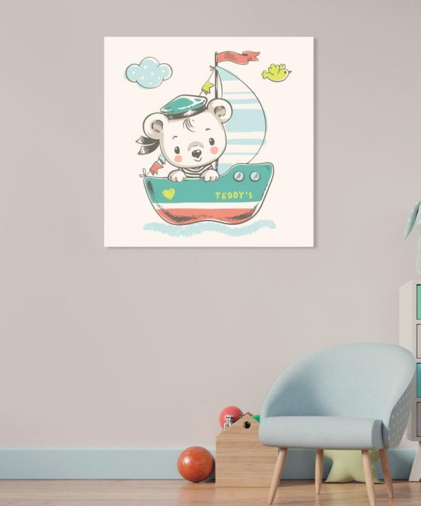 Dekoratif Çocuk Odası Sailor Teddy Bear Duvar Kanvas Tablo