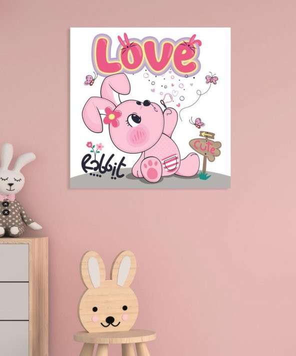 Dekoratif Çocuk Odası Love Rabbit Duvar Kanvas Tablo