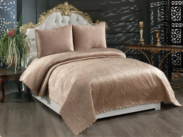 Velica Çift Kişilik Kadife Yatak Örtüsü Cappucino - Resim 3