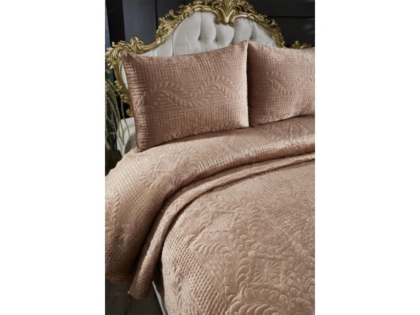 Velica Çift Kişilik Kadife Yatak Örtüsü Cappucino - Resim 4
