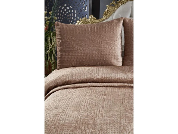 Velica Çift Kişilik Kadife Yatak Örtüsü Cappucino - Resim 6