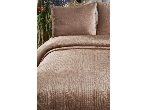 Velica Çift Kişilik Kadife Yatak Örtüsü Cappucino - Resim 7