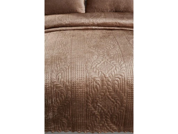 Velica Çift Kişilik Kadife Yatak Örtüsü Cappucino - Resim 8