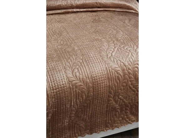 Velica Çift Kişilik Kadife Yatak Örtüsü Cappucino - Resim 9