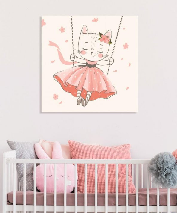 Dekoratif Çocuk Odası Pink Kitten Duvar Kanvas Tablo