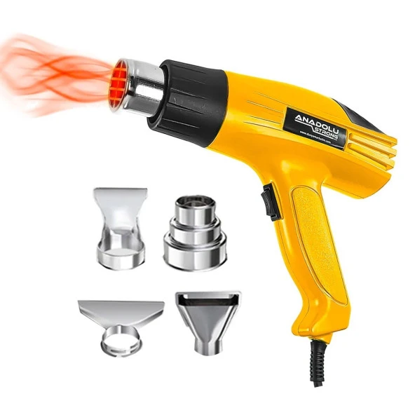 Anadolustrong ANS1010 Sıcak Hava Tabancası 2000W Kademeli Otomatik Korumalı Aksesuar Hediyeli(SARI) - 5