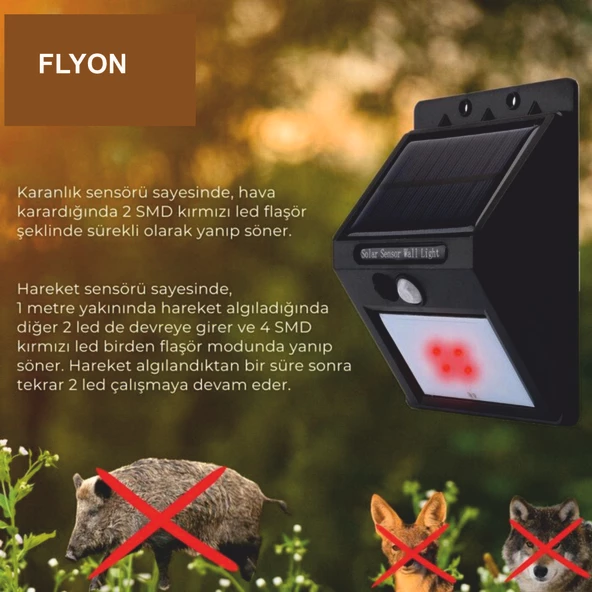 Sensörlü Sokak Lambası Hem Bahçe Aydınlatma Solar Enerjili  FLYON-K24